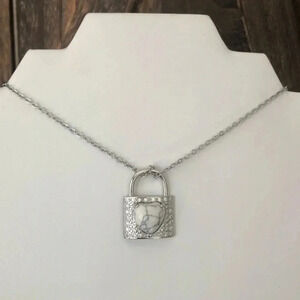 Howlite Heart in Lock Handmade Stainless Steel Necklace NWT